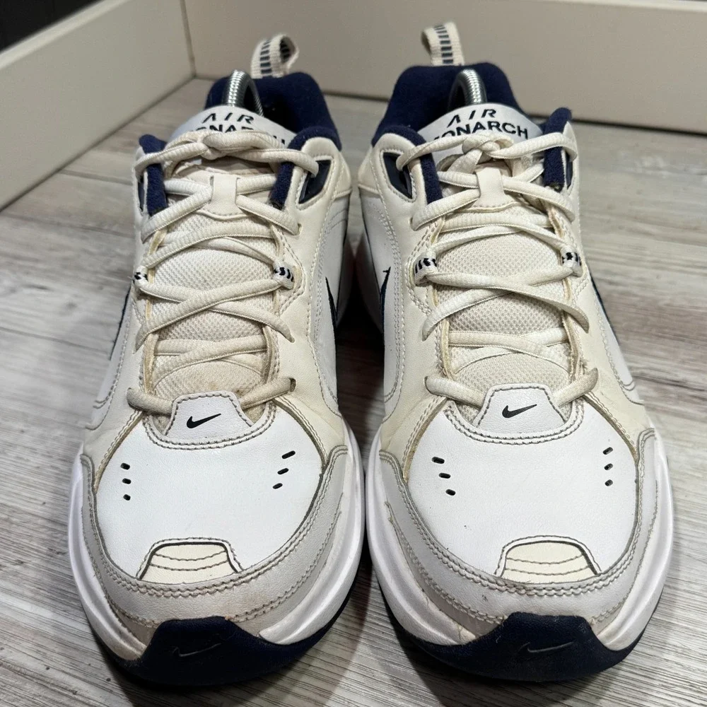 Nike Air Monarch IV Men's Training Shoes Sz 10 White/Navy 415455 102